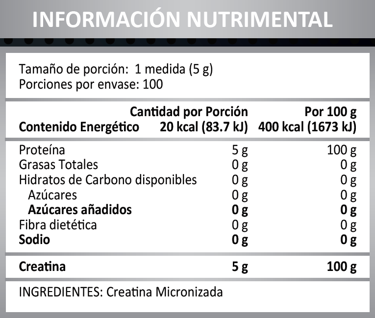 CREATINA MONOHIDRATADA 500 G 100 PORCIONES
